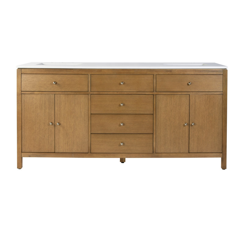 Nora 72 in. W Quartz Double Sink Bathroom Vanity Set, Natural