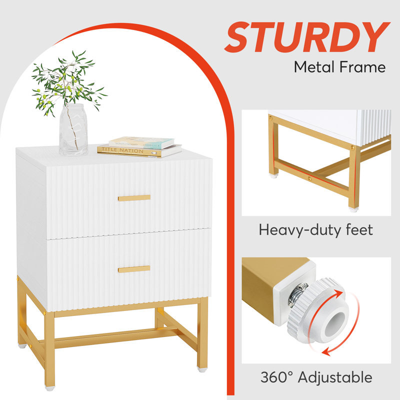 Modern Nightstand with 2 Drawers, Bedside Table, White, 1