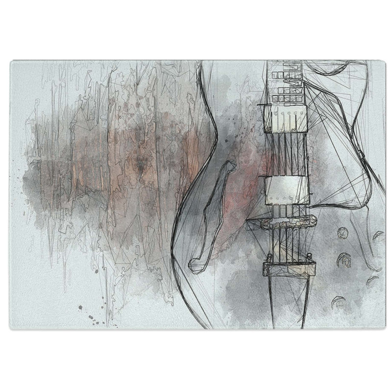 Tempered Glass Wooden Electric Guitar in Abstract Chopping Board, 28.5 cm W x 20 cm L