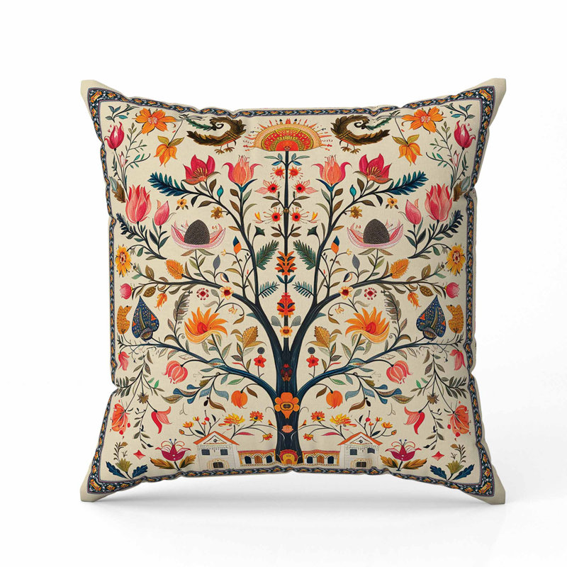 Coussin Indian Art, Beige, Carré 16 po