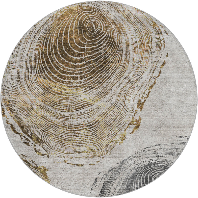 Tapis grain de bois de qualité supérieure lavable à la machine Dream Shag ADS713, Taupe, Rond 8 pi