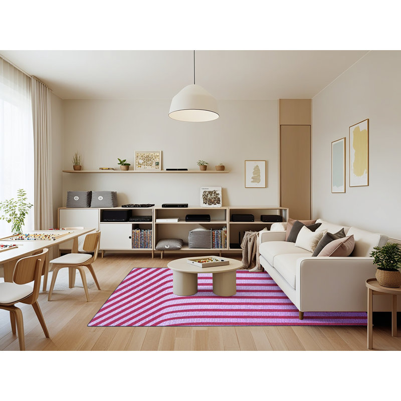 Tapis mauve rayé Uwais, Rectangle 7 pi x 9 pi