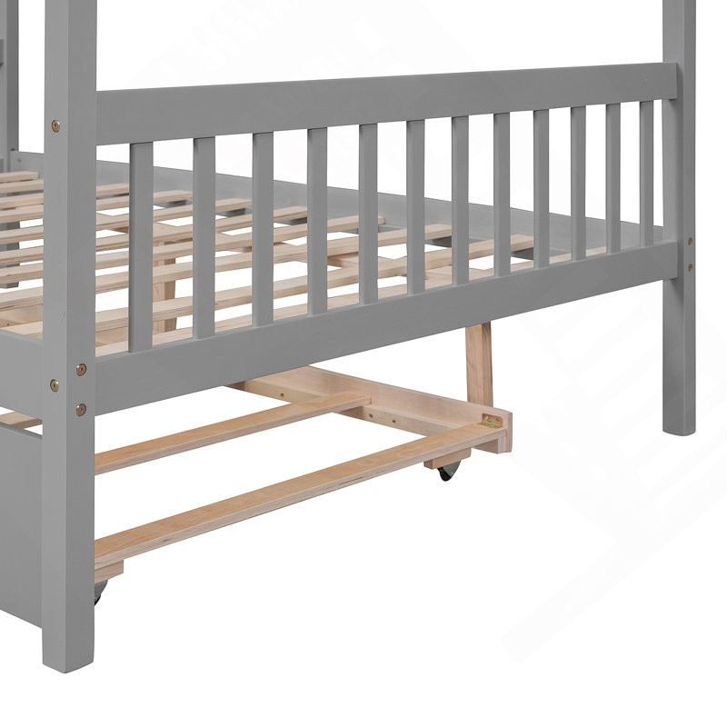 Saunderton Wooden House Bed with Trundle, Gray, Full