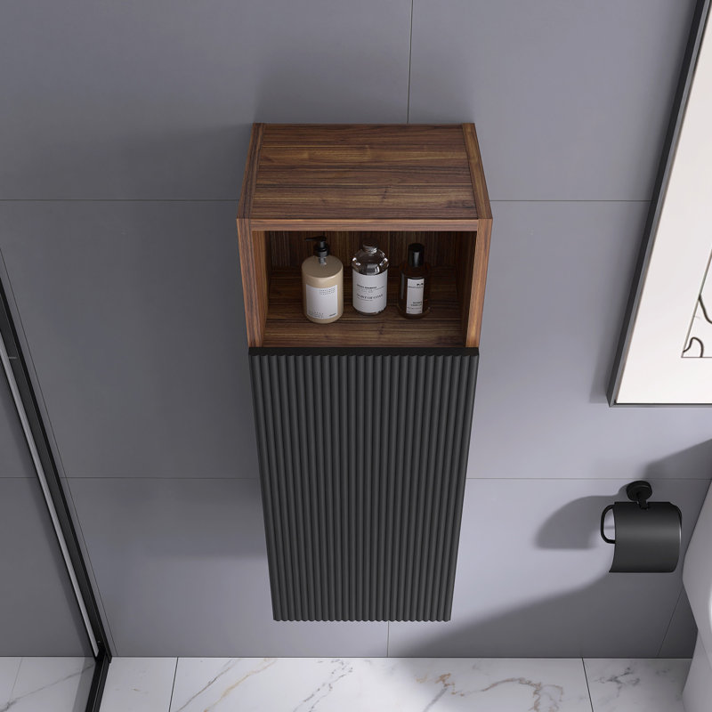 32 po Armoire murale flottante noire et noyer
