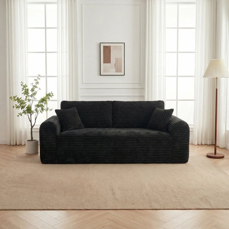 Boneless Boneless Loveseat Couches Corduroy Loveseat Sofa Couch for Living Room, 86.6 x 35.4 Inches, with 2 Throw Pillows for living room