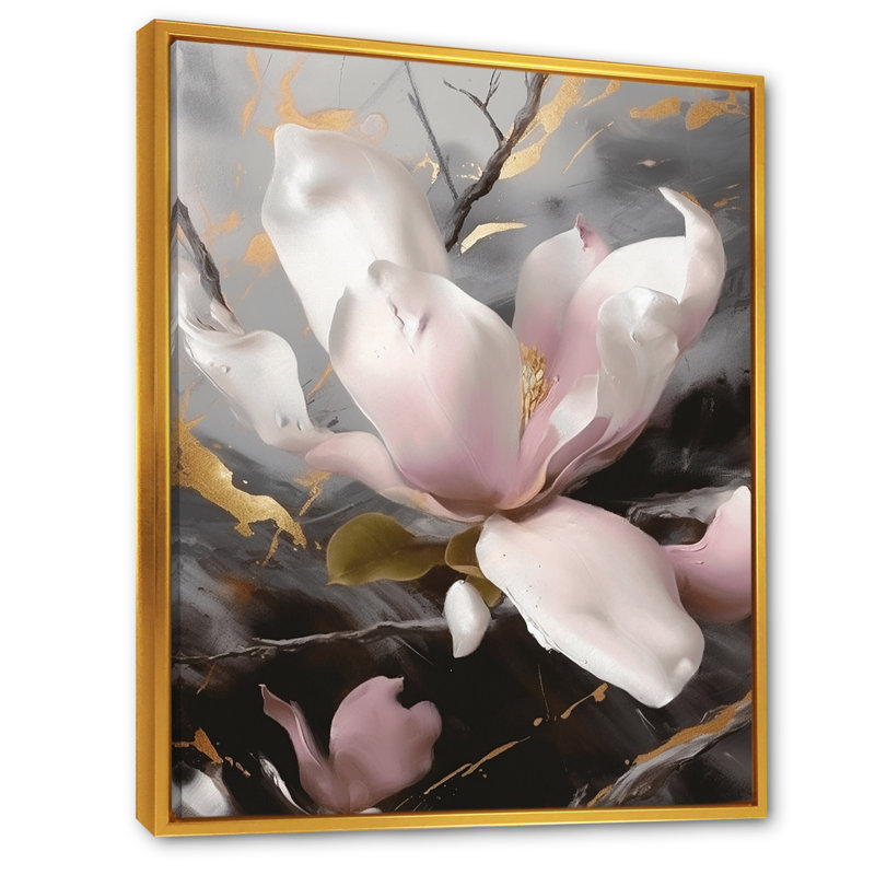 Rose magnifique Magnolias I - impression, H 32 po x l 24 po x P 1 po, Cadre flottant doré