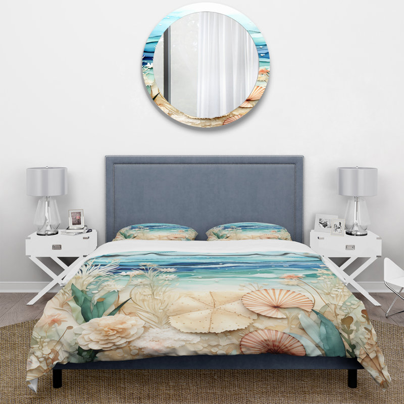 Ensemble de housse de couette blanc et bleu Coastal Tiles Collages - Abstract Botanicals