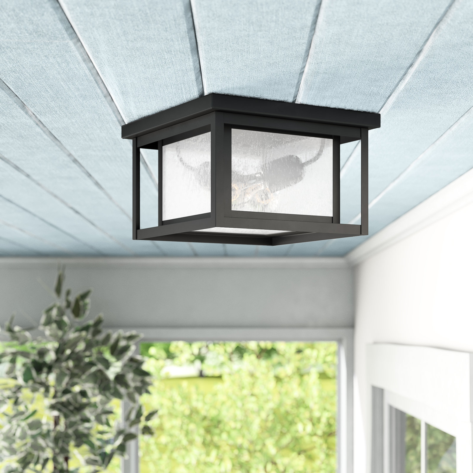 Vermont Seeded Square Outdoor Flush Mount, Black