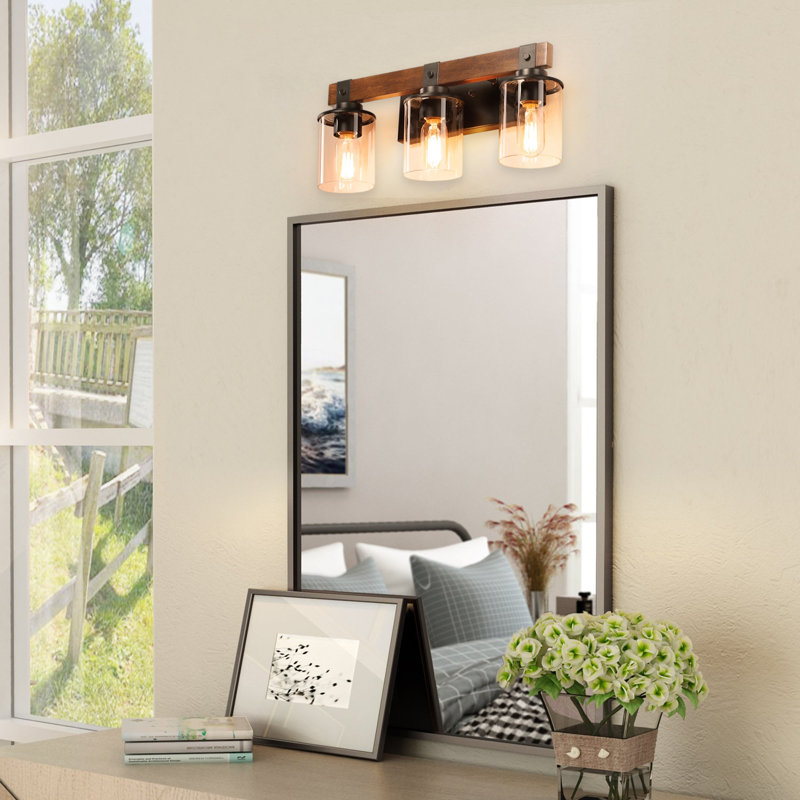 Éclairage pour meuble-lavabo 3 lumières avec abat-jour en verre clair pour salle de bain, 3 Light