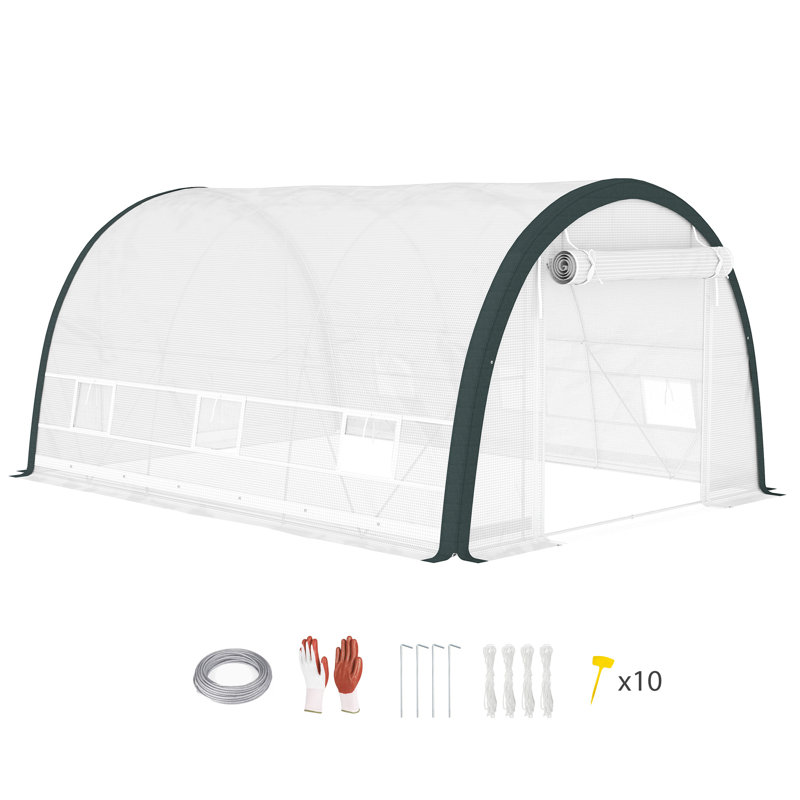Outsunny 4 x 3(m) Walk-in Polytunnel Greenhouse, Upgraded Structure White