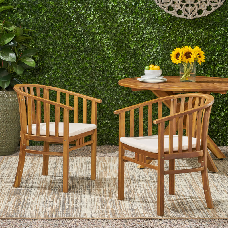 Chaises de salle à manger d'extérieur en bois avec coussins, Coussin beige / structure en teck