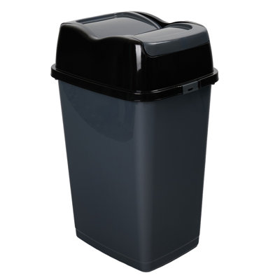 Large Plastic Kitchen Trash Can with Swing Lid, 13 Gallon - 50 Liter, Black