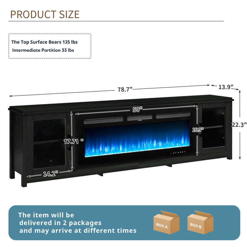 Leiloni 78" Fireplace TV Stand, Entertainment Center with 50" Electric Fireplace