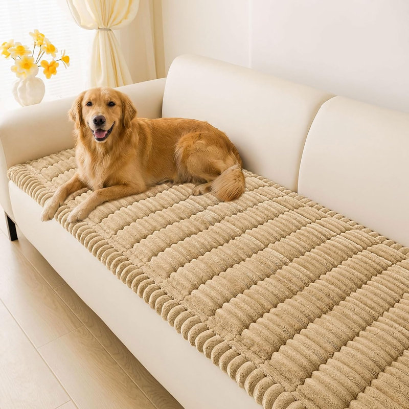 Housse de canapé pour chiens, protection de canapé en flanelle pelucheuse lavable et antidérapante, flanelle épaisse, envers antidérapant, protection pour les poils d'animaux et les égratignures