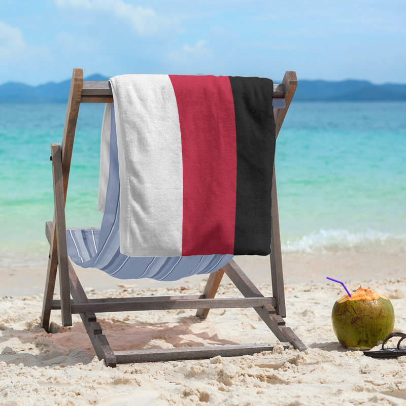 New Jersey Lightweight Beach Towel, White/Red/Black, Microfiber