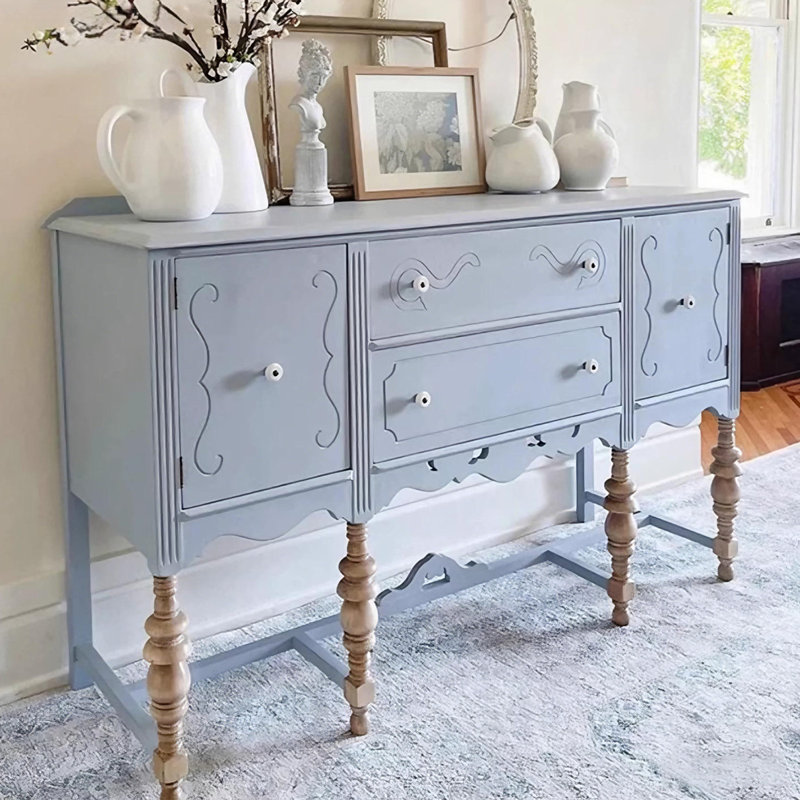 Retro Blue Solid Wood Accent Cabinet