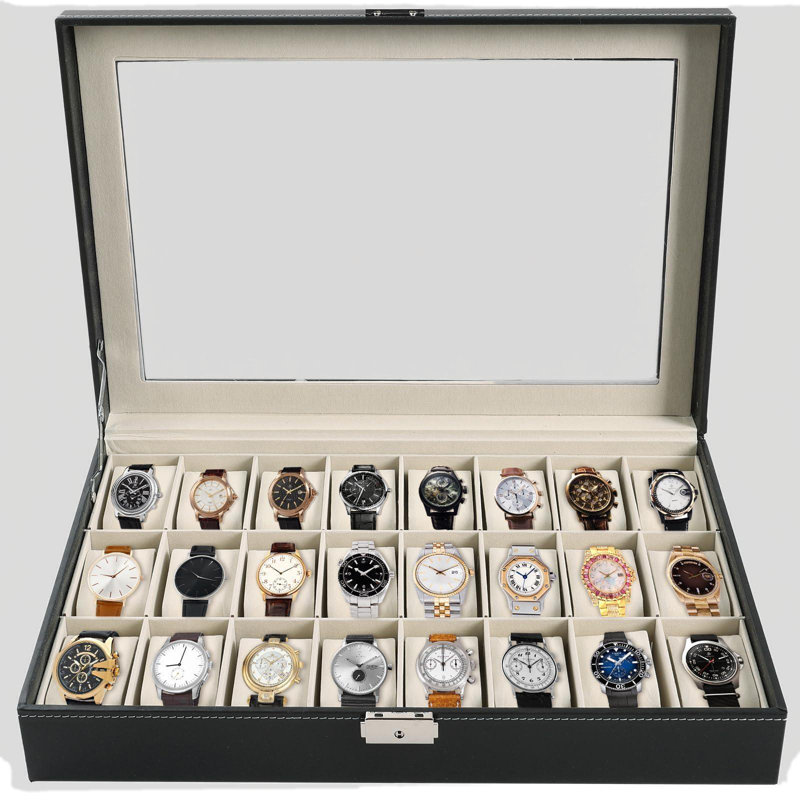 Boîte à montre 24 fentes pour boîte à bijoux noire