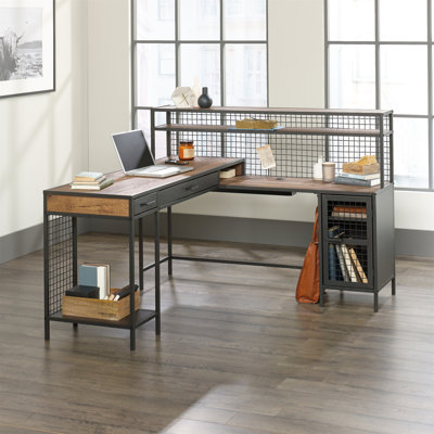 L-Shaped Desk, Brown Finish