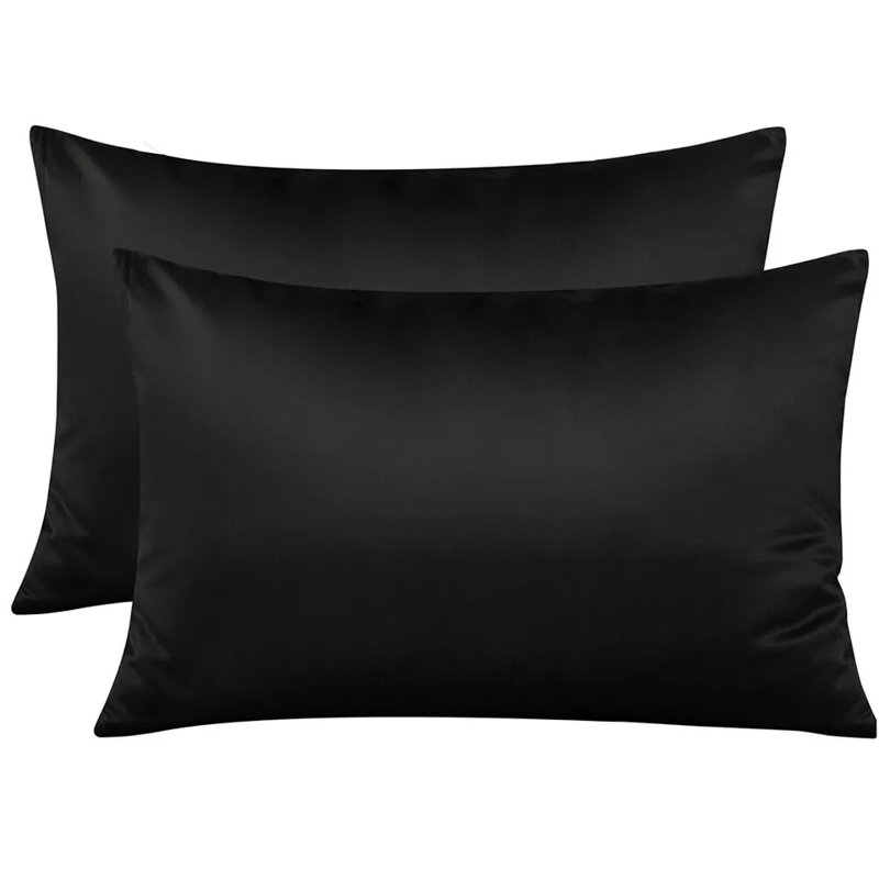 2 Pack Luxury Satin Silk Pillowcase Silk Cover Standard Queen King Pillow Cover, 20”×40” Black, Black