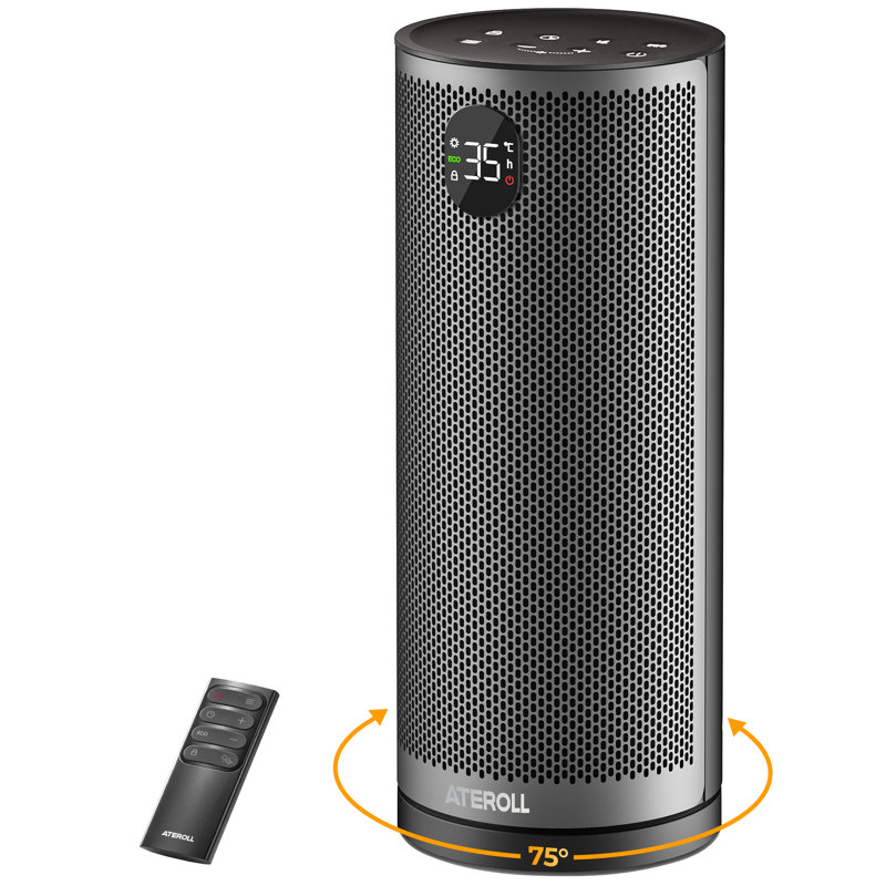 16" Oscillating Tower Space Heater & Fan, 1500W PTC, Remote, ECO, 12H Timer, Black