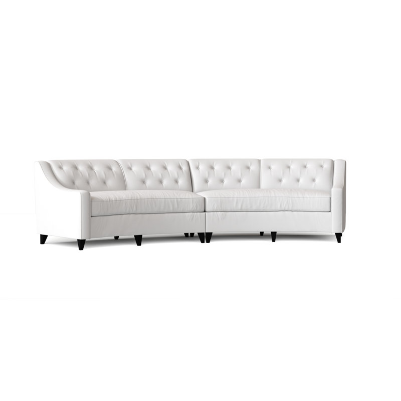 Canapé modulaire de coin symétrique 147 po Charlotte, Blanc délavé Marves, Noir, Plumes / duvet