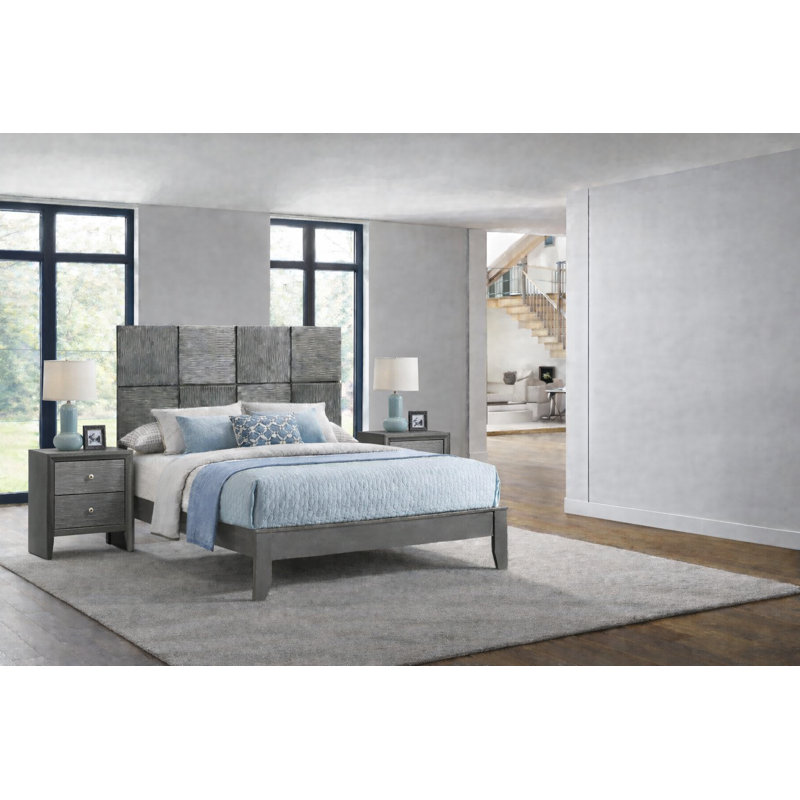 Ensemble de chambre à coucher à panneau moderne avec finition bronze industriel, Full, 3 pièces