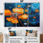 Abstrait bouton d'or jaune sur bleu cosmique - ensemble de décorations murales boutons d'or-108457471-108457478