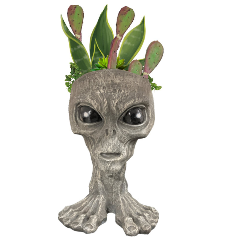 Ancien pot de fleurs extraterrestre "Cosmo", Gris, H 12 po x l 8 po
