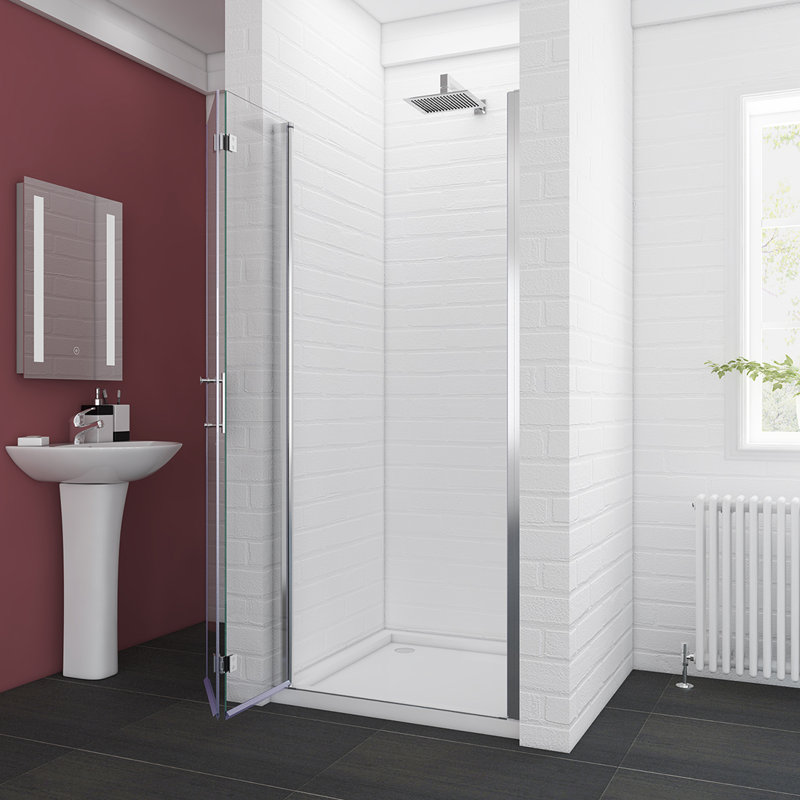 33.5'' - 35'' W x 72'' H Bi-Fold Semi-Frameless Shower Door with Clear Tempered Glass