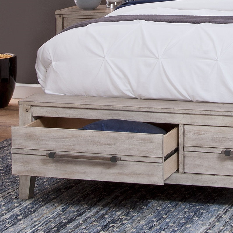 Navin Slat Storage Bed, Queen, White Washed