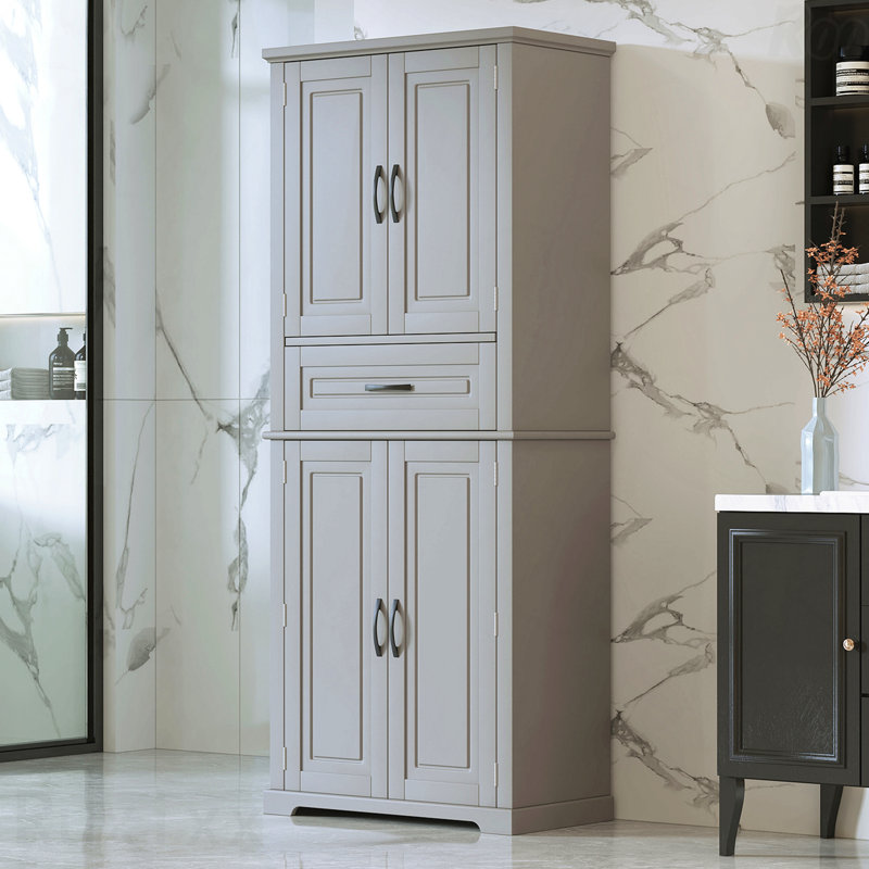 Bathroom Storage Cabinet With Multi-Functional Storage Space, Drawer With Slide Rails, Adjustable Shelf, Grey, Gray