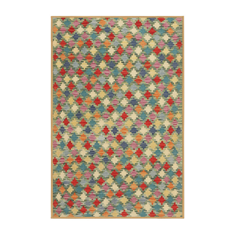 Tapis de mer vert/orange contemporaine, Rectangle 5 pi x 7 pi