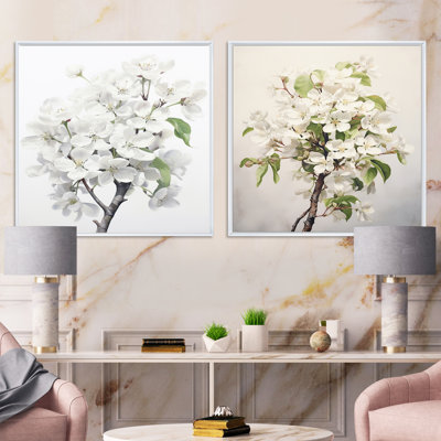 Apple Blossom Monochrome Elegance - Apple Blossom Square Collage Set Of 2