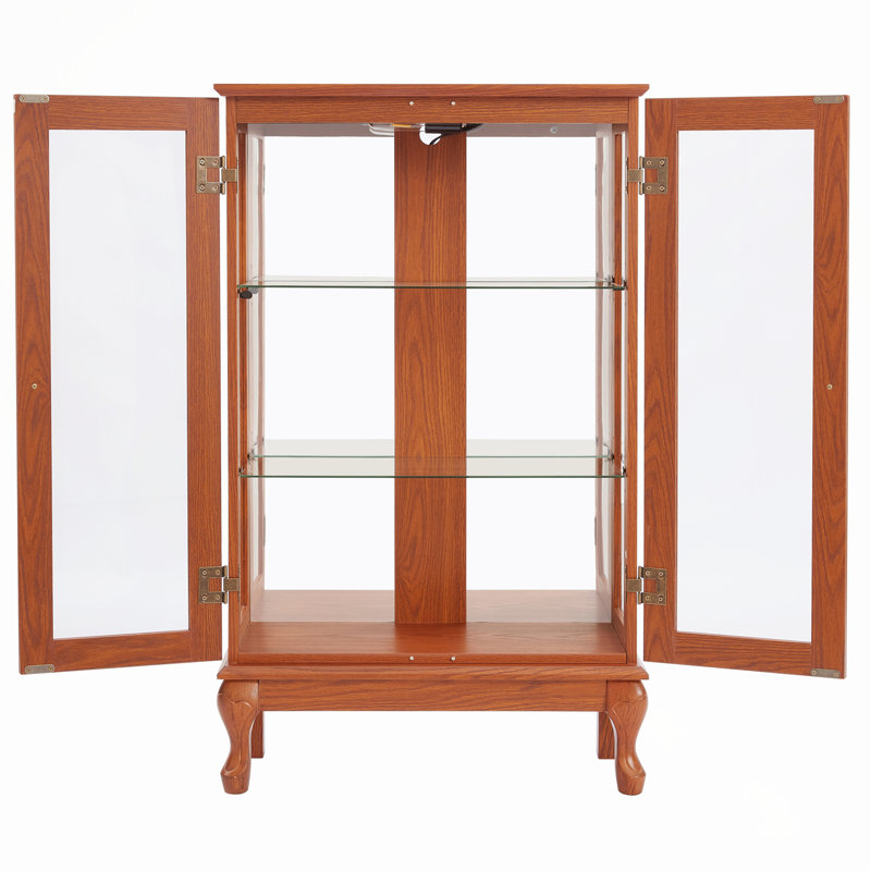 Vitrine 2 portes avec verre trempé, dossier en miroir, tablettes réglables et présentoir lumineux pour la maison ou le bureau