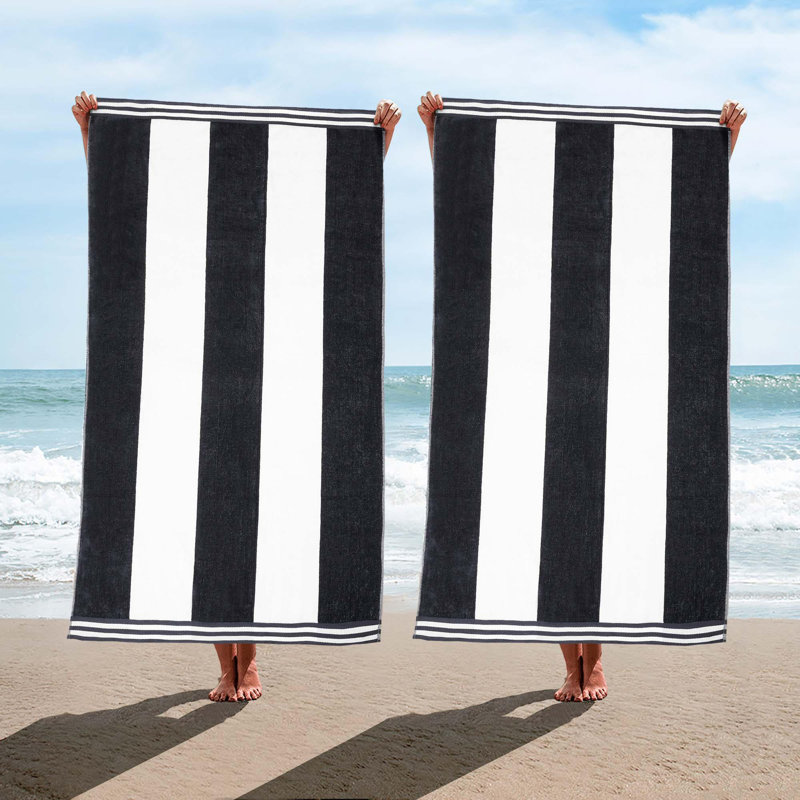 Calheta Cotton Oversized Cabana Stripe Beach Towels, Charcoal, 2