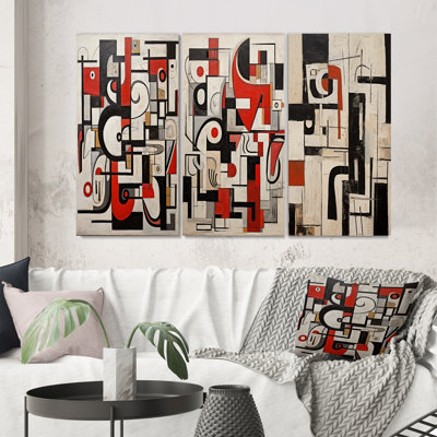 " Urban Passion Abstract Red Black White I " 3 - Pieces