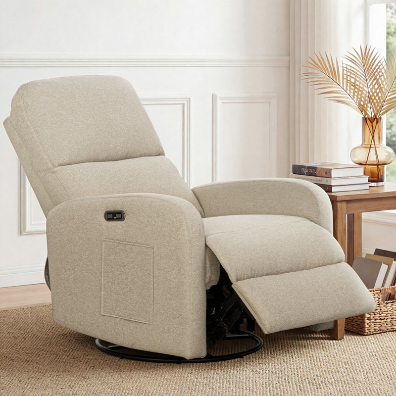 Dakota Power Recliner 3-In-1 With Swivel, Glider, USB Ports, Beige