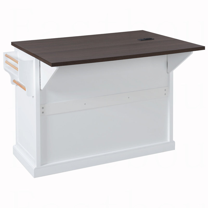 54.9" Kitchen Island with Drop Leaf, Power Outlet, Kitchen Storage Cart with 4 Door Shelves, Cross Barn Doors & Visual Glass Door, Rolling Kitchen Island on 4 Wheels for Kitchen, Dining Room,White