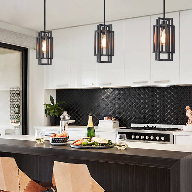 1 - Light 5.51'' Dimmable Farmhouse Square/ Rectangle Lantern Geometric Single Pendant Light, Matte Black