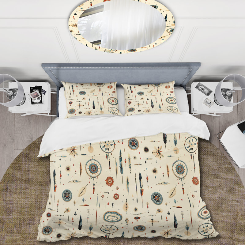 Ensemble de housse de couette beige à motif de nomades Ii Boho, Housse de couette pour grand lit et 2 taies décor