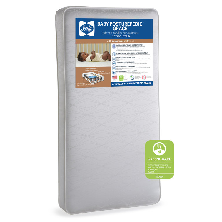 Sealy Baby Posturepedic Grace 2-Stage Hybrid Waterproof Baby Crib and Toddler Bed Mattress