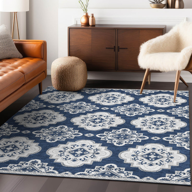 Malek Indoor/Outdoor Area Rug with Non-Slip Backing, Rectangle 5' x 7'6"