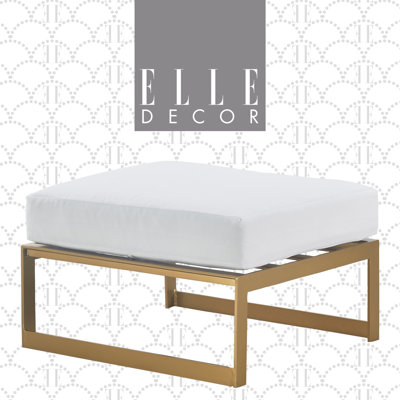 Pouf d'extérieur moderne Elle Decor Mirabelle, repose-pieds en métal avec structure carrée et coussin à séchage rapide, supporte jusqu'à 100 kg