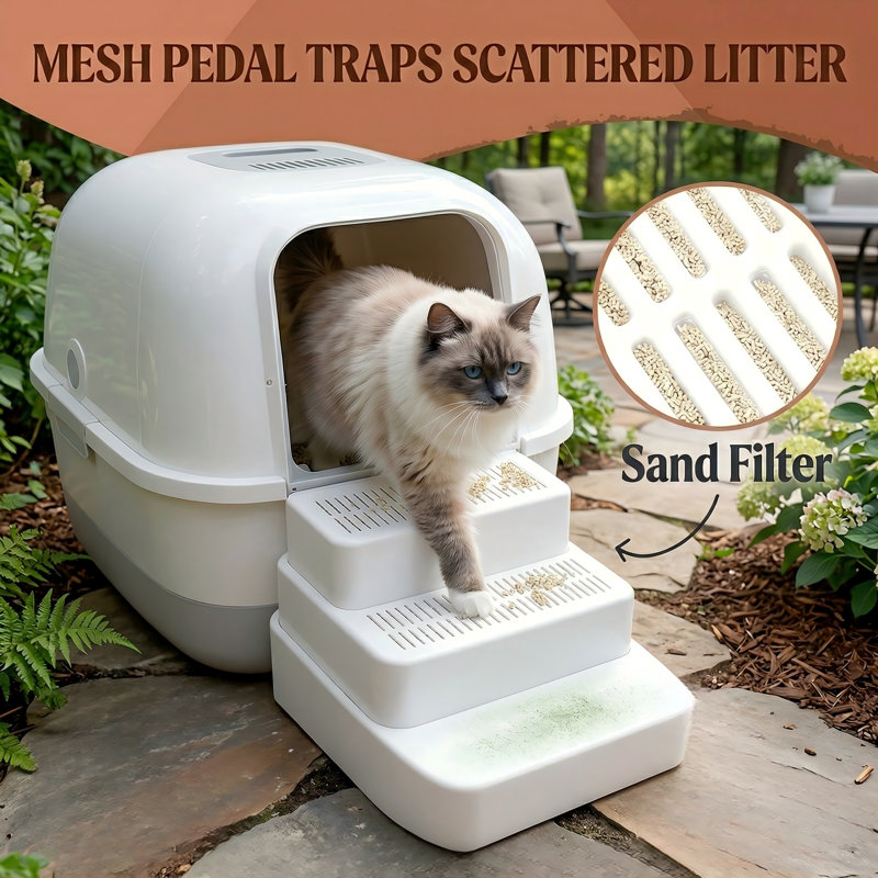 Rampe de litière réglable pour chat en 3 étapes avec tapis et trappeur, conception antidérapante amovible, compatible avec les boîtes automatiques, pour petits et grands chats