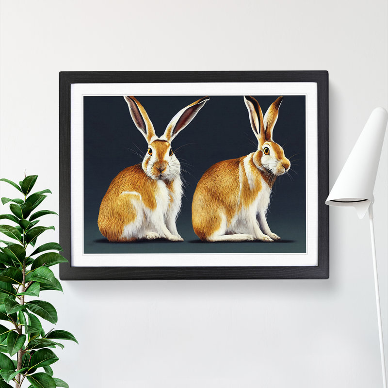 Two Hares - Framed Print, Black, 46cm H x 64cm W x 2cm D