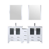 Meuble-lavabo double l 72 po x P 18,25 po avec armoire latérale, dessus en céramique blanche et miroirs 28 po Volez