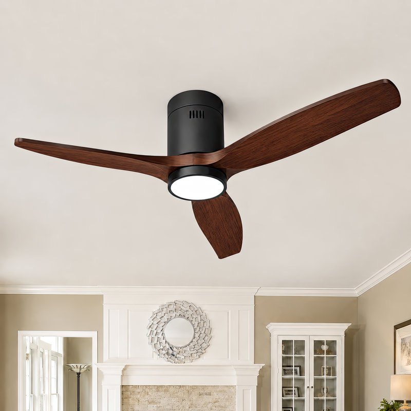 52" Solid Wood Ceiling Fan with Light, Remote+Wall Control, 5600+CFM High-AirflowL ow Profile Flush Mount Quiet Reversible DC Motor, 6-Speed 3CCT Dimmable ﻿