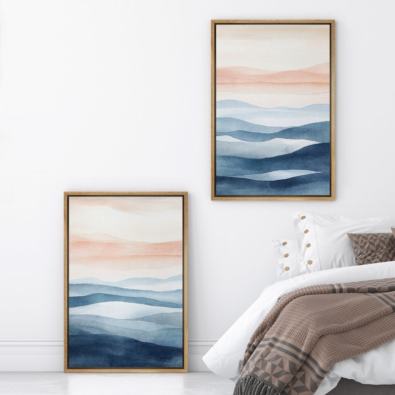 Impression sur toile encadrée de décorations murales de chambre à coucher orange minimaliste bleu orange, Naturel