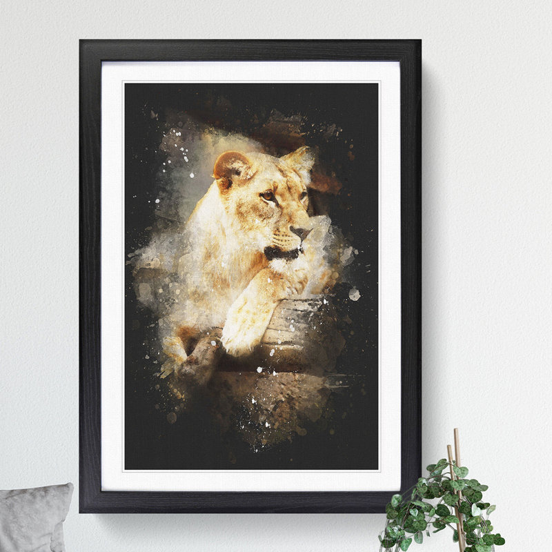 Lioness - Picture Frame Graphic Art, 48cm H x 36cm W x 2cm D, Black Framed