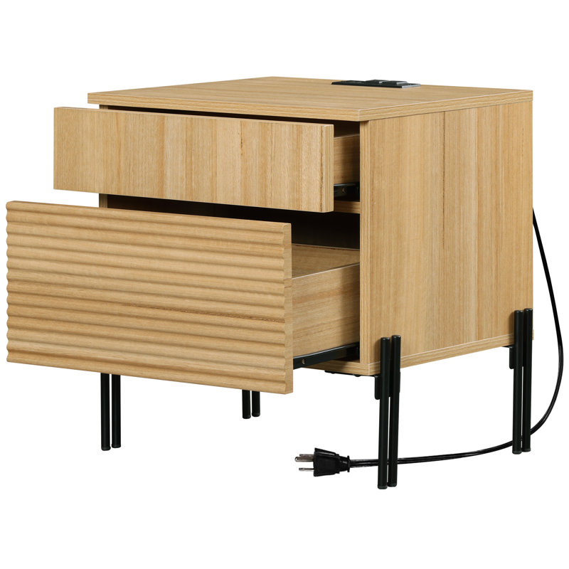 Laverda Modern End Table With Usb Ports, Beige, Individual
